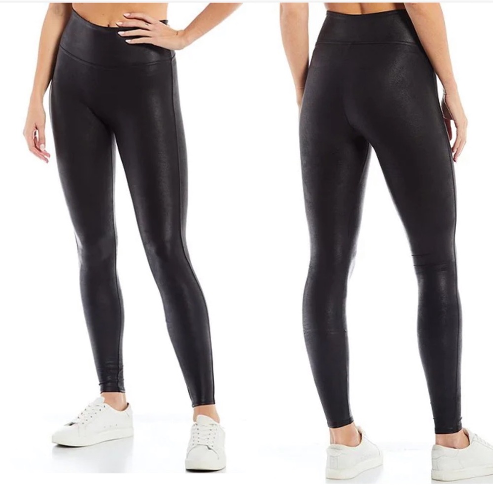 Spanx Black Faux Leather Tights Leggings Size Small